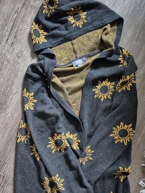 belle Hooded Sunflower Knit Cardigan - Charcoal & Mustard